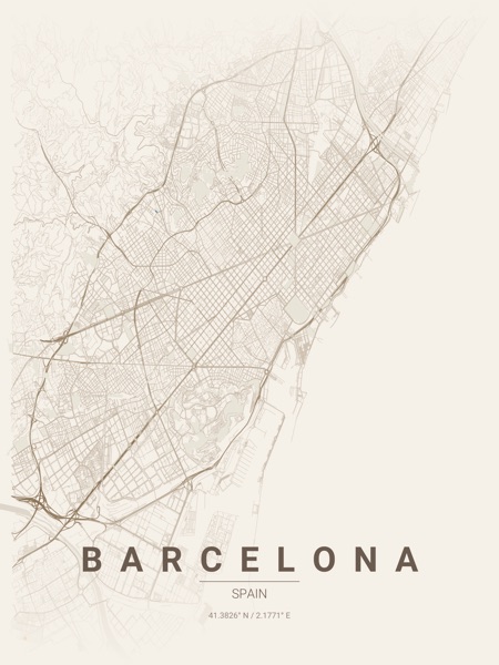 Barcelona Warm Beige map poster