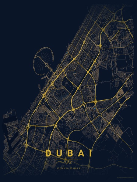 Dubai Midnight Blue map poster