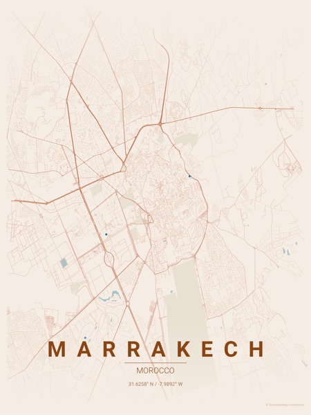Marrakech Terracotta map poster